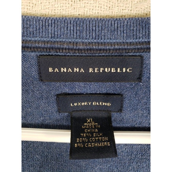 Banana Republic‎ Sweater Mens XL Blue Knit Grandpacore V Neck Luxury Silk Blend - Picture 4 of 10
